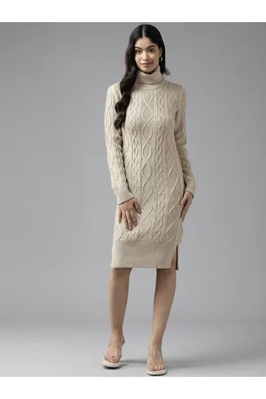 Cayman Cable Knit High Neck Acrylic Bodycon Dress