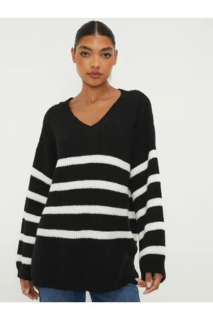 Dorothy Perkins Monochrome Self-Striped V-Neck Longline Pullover