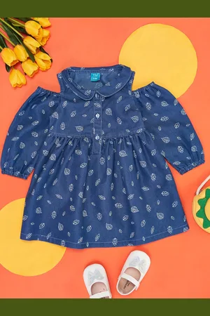 Pantaloons Girls Floral Printed Pure Cotton Cold-Shoulder A-Line Dress