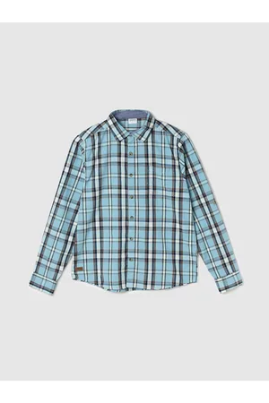 Max Collection Boys Tartan Checked Spread Collar Roll-Up Sleeves Pure Cotton Casual Shirt