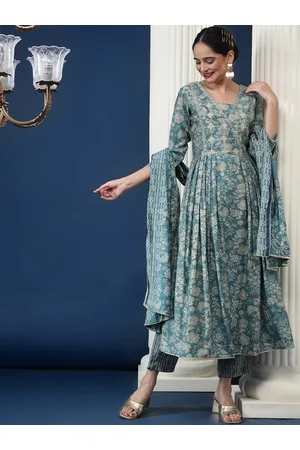 Bani Women Floral Printed Chanderi Silk Pleated Kurta With Trouser & Dupatta