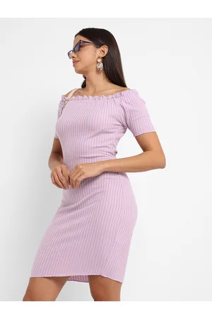 Campus Ribbed Off-Shoulder Cotton Sheath Dress