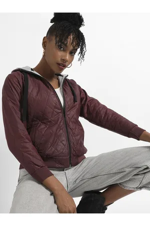 Campus Women Brown Colourblocked Windcheater Longline Outdoor Bomber Jacket