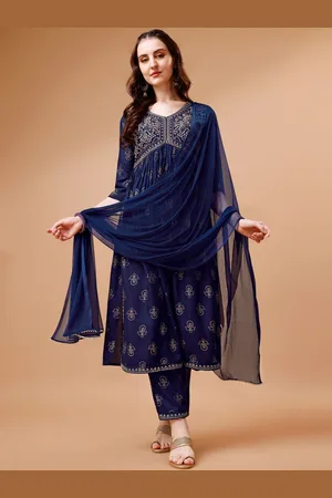 Berrylicious Floral Printed Thread Work Empire Kurta With Trouser & Dupatta