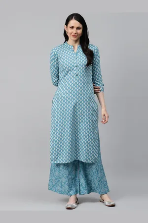 JC4U Ethnic Motifs Printed Regular Mandarin Collar Pure Cotton Kurta with Palazzos