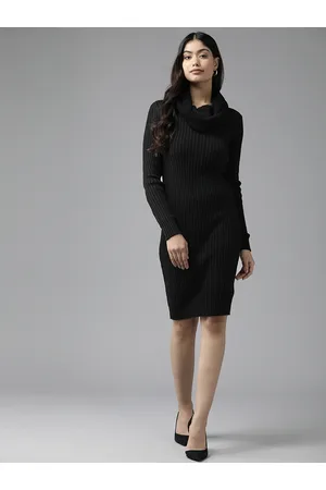 Cayman Striped Cable Knit Cowl Neck Acrylic Bodycon Dress