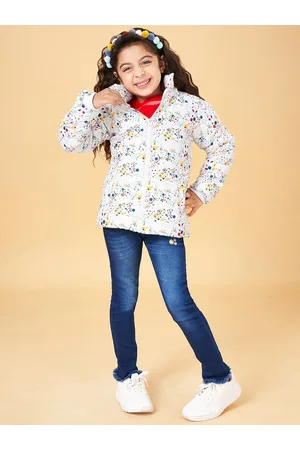 Pantaloons Girls Floral Printed Removable Hooded Neck Long Sleeve Puffer Jackets