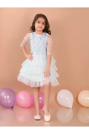 LilPicks Girls Sequined Fit & Flare Net Dress