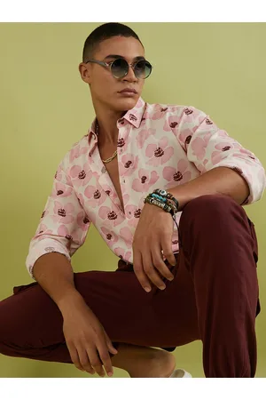 Campus Classic Floral Printed Spread Collar Long Sleeve Casual Shirt