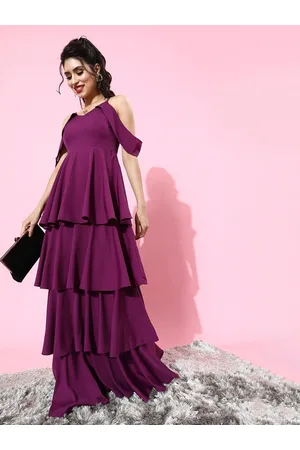 Berrylush Women Purple Layered Crepe Maxi Dress