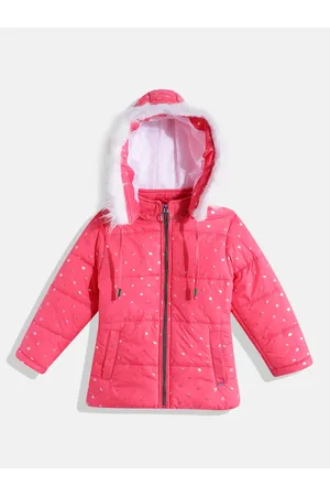 Okane Girls Heart Printed Hooded Padded Jacket