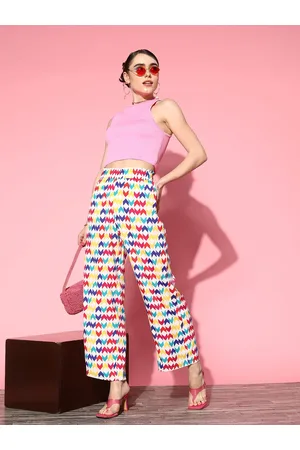 Berrylush Women Printed Relaxed Straight Fit High-Rise Trousers