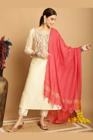 Tulsattva Floral Embroidered Sequinned Kurta With Trousers & Dupatta