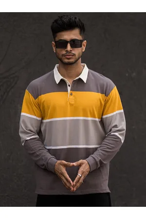 Maniac Men Grey Colourblocked Polo Collar Pockets T-shirt