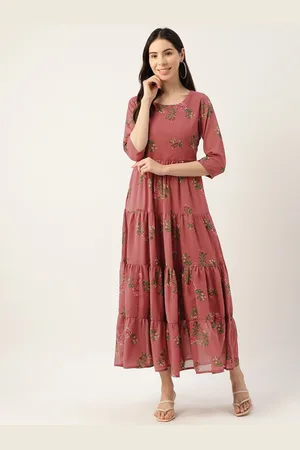 DressBerry Floral Printed Gathered Georgette Fit & Flare Midi Dress