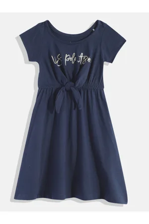 Ralph Lauren Girls Brand Logo Printed Pure Cotton Fit & Flare Dress with Bow