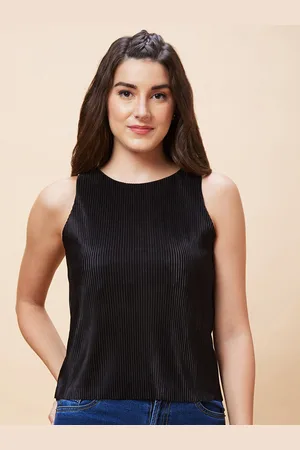 Globus Round Neck Sleeveless Accordion Pleats Top