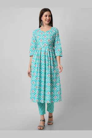 Amayra Floral Printed High Slit Pure Cotton Kurta with Trousers