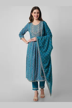 Amayra Floral Printed Thread Work Pure Cotton Kurta with Trousers & With Dupatta