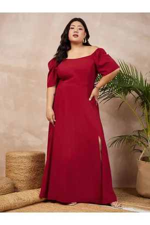 Berrylush Plus Size Red Off Shoulder Maxi Dress