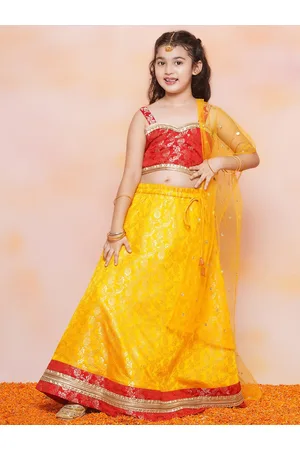 AJ DEZINES Girls Woven Design Ready to Wear Satin Lehenga Choli With Dupatta