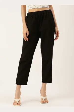 De Moza Women Mid Rise Cotton Cigarette Trousers