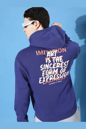 Difference of Opinion Men Typography Printed Oversized Fleece Hooded Sweatshirt