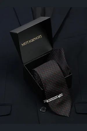 LOUIS STITCH Men Polka Dotted Italian Silk Necktie Accessory Gift Set
