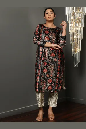 Amydus Plus Size Floral Printed Velvet Kurta