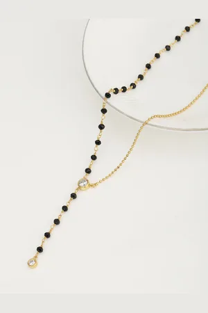 Carlton London Women Black & Gold-Toned Artificial Stone Studded Mangalsutra