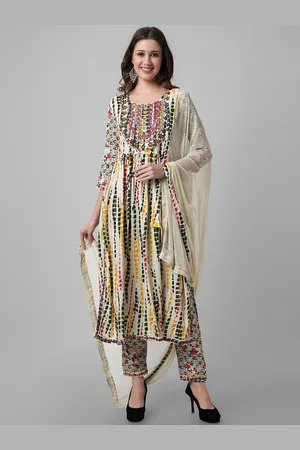 Amayra Abstract Printed Thread Work Kurta with Trousers & Dupatta