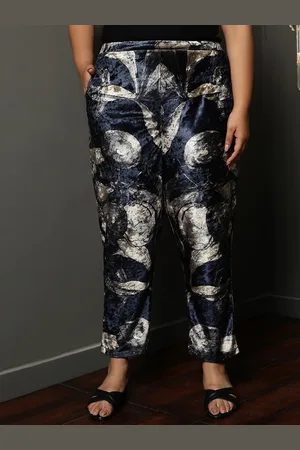 Amydus Women Plus Size Abstract Printed Straight Fit Wrinkle Free Trouser