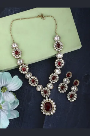 AURAA Trends 22KT Gold Plated Kundan Studded Necklace With Earrings