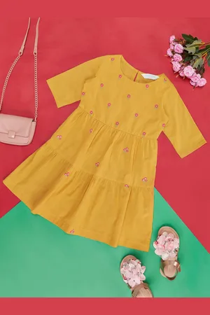 Pantaloons Girls Floral Embroidered Cotton Maxi Dress