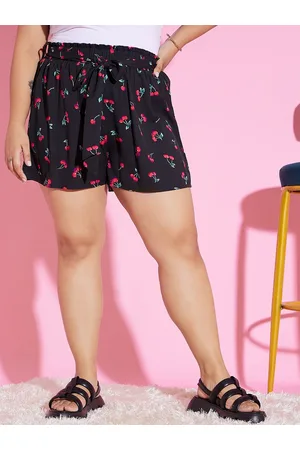 Berrylush Plus Size Women Conversational Printed High Rise Loose Fit Regular Shorts