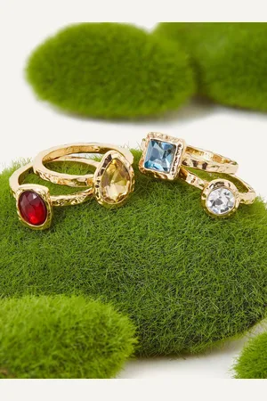 Accessorize London Women Set Of 4 Mixed Gems Studded Finger Rings
