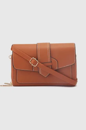 Globus Women Orange Textured Envelope Wallet With Detachable Strap