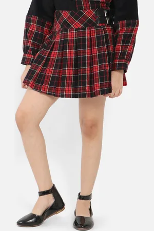 Nauti Nati Girls Checked Pure Cotton A-Line Mini Skirt