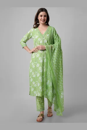 Amayra Floral Printed V-Neck Gotta Patti Pure Cotton Kurta With Trousers & Dupatta