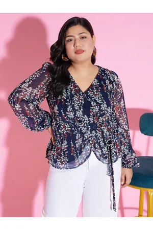 Berrylush Plus Size Floral Print Tie Ups Wrap Top