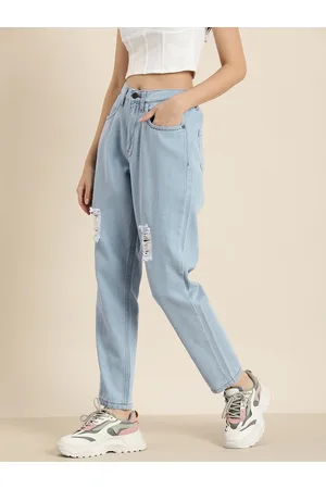 HERE&NOW Women Relaxed Fit High-Rise Mildly Distressed Pure Cotton Jeans