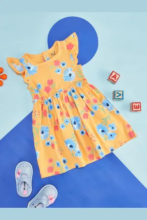 Pantaloons Floral Printed Flutter Sleeve Cotton Fit & Flare Dress