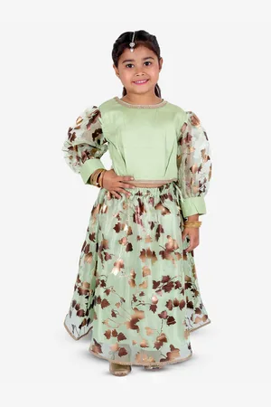 Superminis Girls Green & Gold-Toned Ready to Wear Lehenga & Blouse