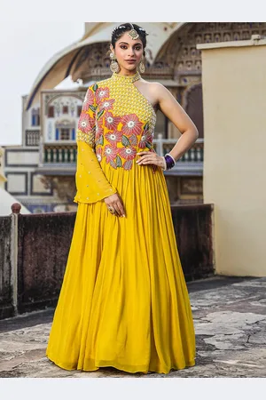 SCAKHI Embellished One Shoulder Georgette Gathered Gown