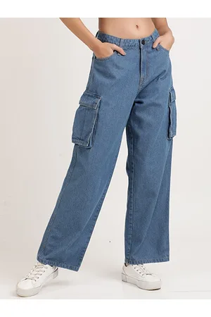 Bene Kleed Women Relaxed Fit High-Rise Clean Look Pure Cotton Cargo Jeans