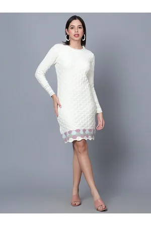 Broowl Self Design Round Neck Sheath Dress