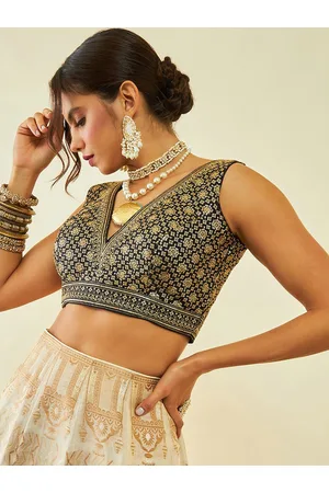 Soch Embellished Sequined V-Neck Sleeveless Tussar Saree Blouse