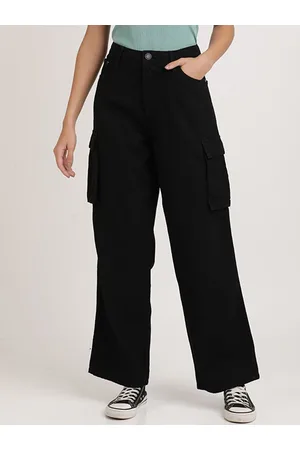 Bene Kleed Women Relaxed Fit High-Rise Clean Look Pure Cotton Cargo Jeans