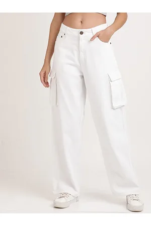 Bene Kleed Women Relaxed Fit High-Rise Clean Look Pure Cotton Cargo Jeans