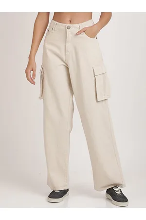 Bene Kleed Women Relaxed Fit High-Rise Clean Look Pure Cotton Cargo Jeans